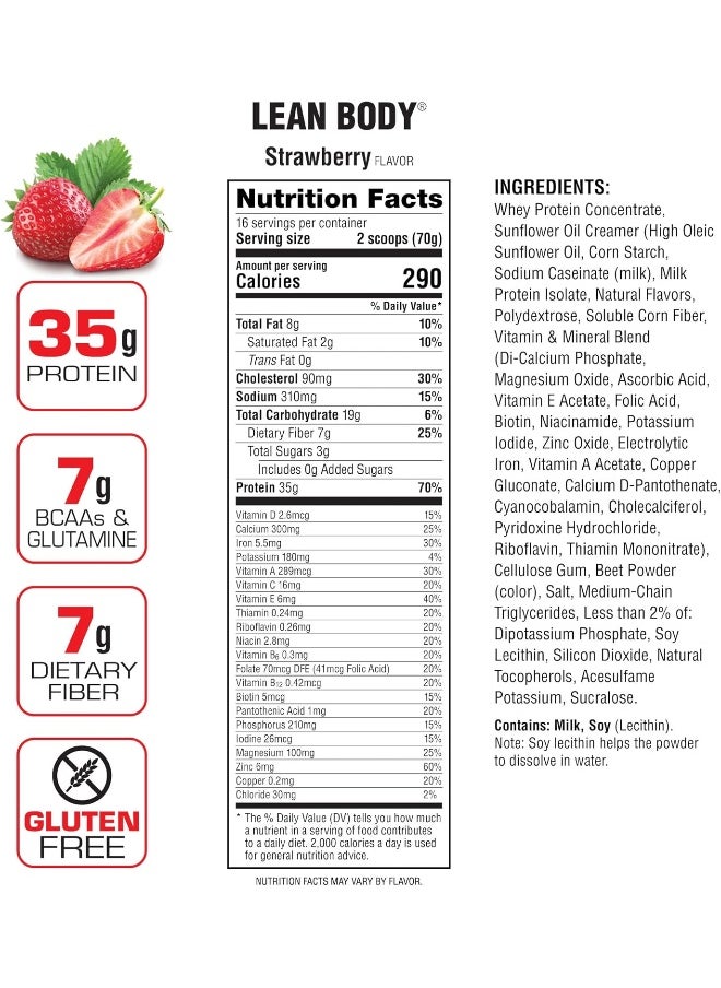 Nutrition Lean Body Hi- Protein Meal Replacement Shake (Strawberry, 2.47Ib-1120G)