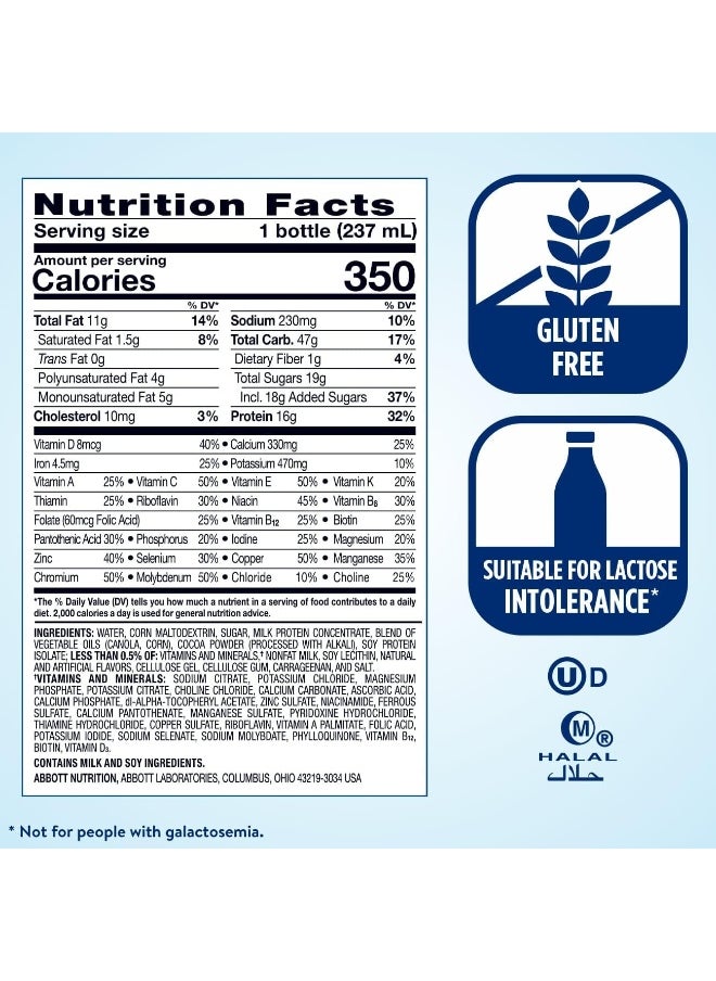 Plus Nutrition Shake, 24 Count, With 16 Grams Of Protein, Meal Replacement Shakes, 8 Fl Oz (Pack Of 24), Rich Dark Chocolate, 192 Fl Oz