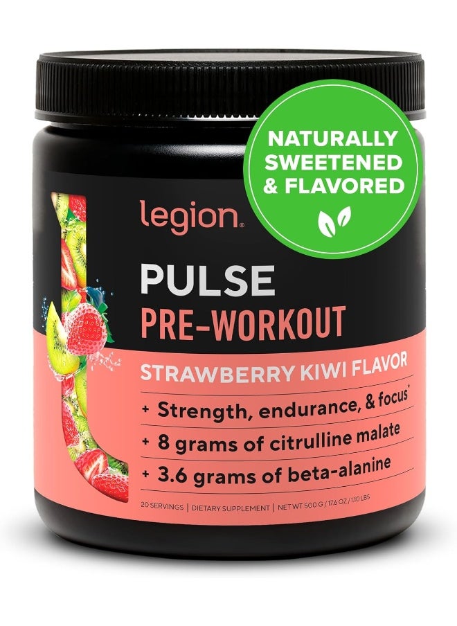 Pulse Pre Workout Supplement - All Natural Nitric Oxide Preworkout Drink To Boost Energy, Creatine Free, Naturally Sweetened, Beta Alanine, Citrulline, Alpha Gpc (Strawberry Kiwi)