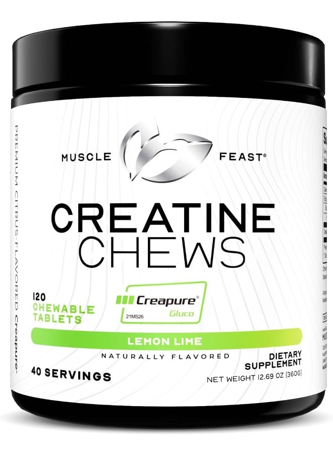 Vegan Creatine Monohydrate, Gluten-Free Creapure Chews, Lemon Lime, 120 Tabs