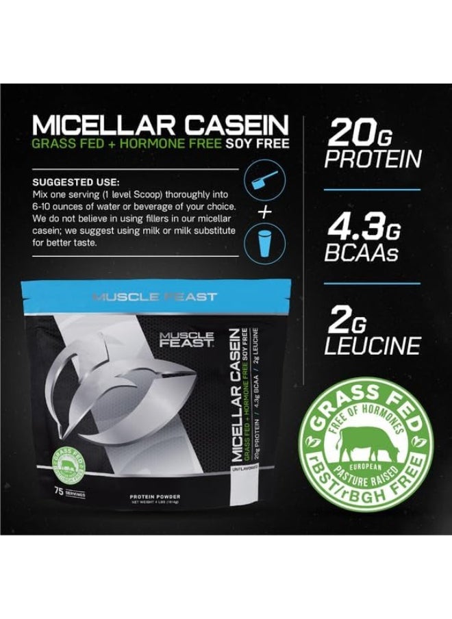 Micellar Casein Protein, All Natural Pasture Raised Hormone Free Soy Free, Unflavored, 4Lb