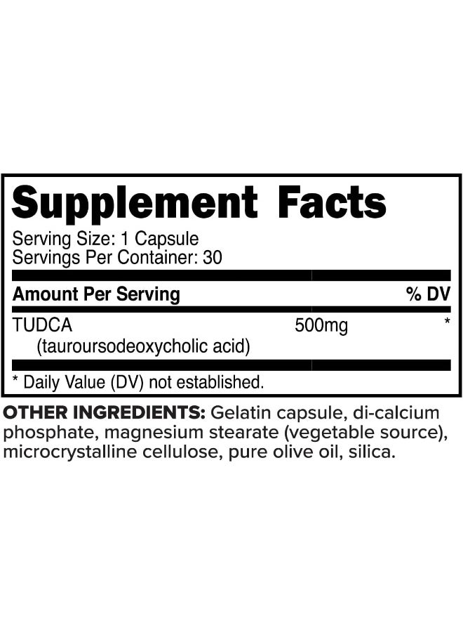 Tudca (Tauroursodeoxycholic Acid) 30 Servings, 500Mg Tudca Per Serving | Premium Quality Bile Salts - Gluten Free, Non-Gmo Supplement