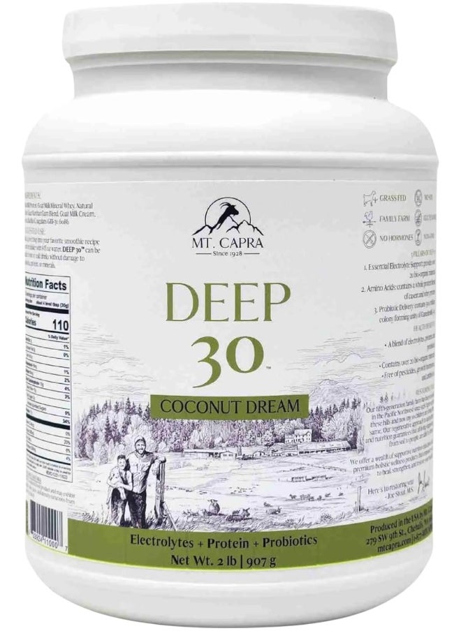 Mt. Capra Since 1928 Deep-30 Meal Replacement Shake, Goat Protein Powder With Grass Fed Whey Protein And Casein Protein, Minerals And Bc-30 Probiotics, Coconut Dream Flavour - 0.9Kg