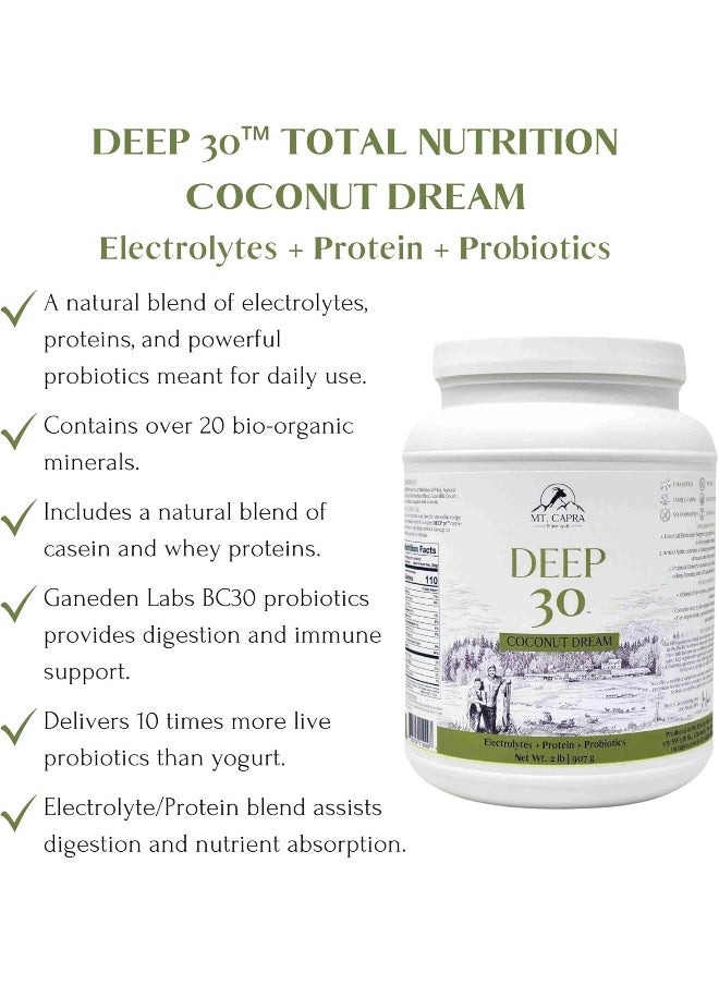 Mt. Capra Since 1928 Deep-30 Meal Replacement Shake, Goat Protein Powder With Grass Fed Whey Protein And Casein Protein, Minerals And Bc-30 Probiotics, Coconut Dream Flavour - 0.9Kg