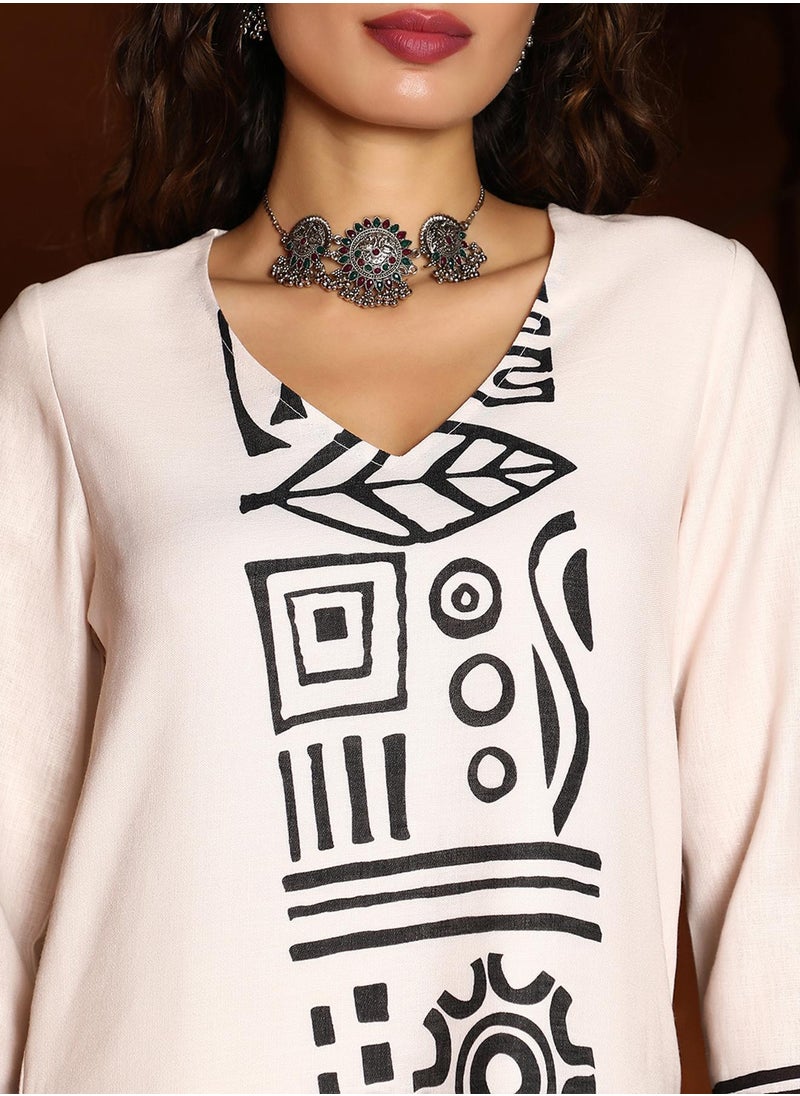Women's Daisy White & Onyx Black Indie Lines Kurta Set