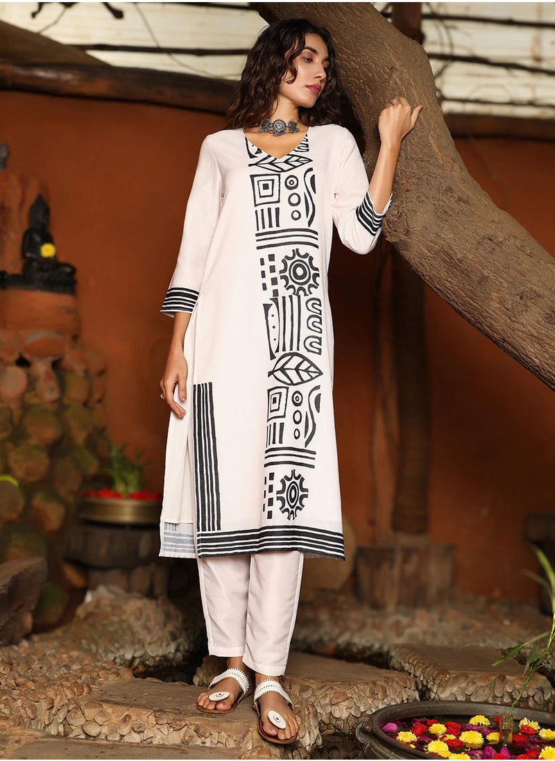 Women's Daisy White & Onyx Black Indie Lines Kurta Set
