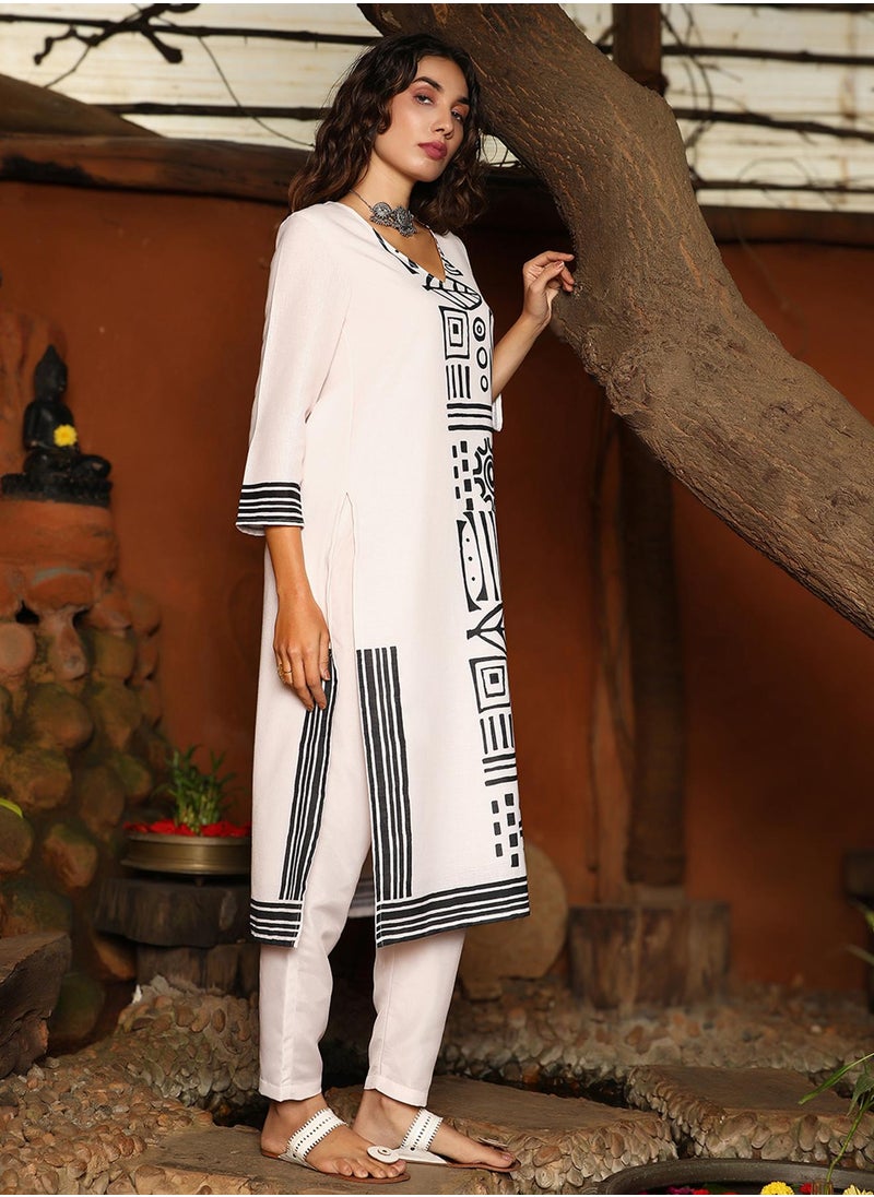 Women's Daisy White & Onyx Black Indie Lines Kurta Set