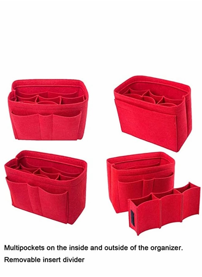 Purse Organizer Insert, Women Felt Bag Organizer Insert, Multi-Pocket Bag in Bag for Womens Handbag Travel Tote Hobo Bag Storage Purse Liner Divider for Any Brand Tote, Red, M Size