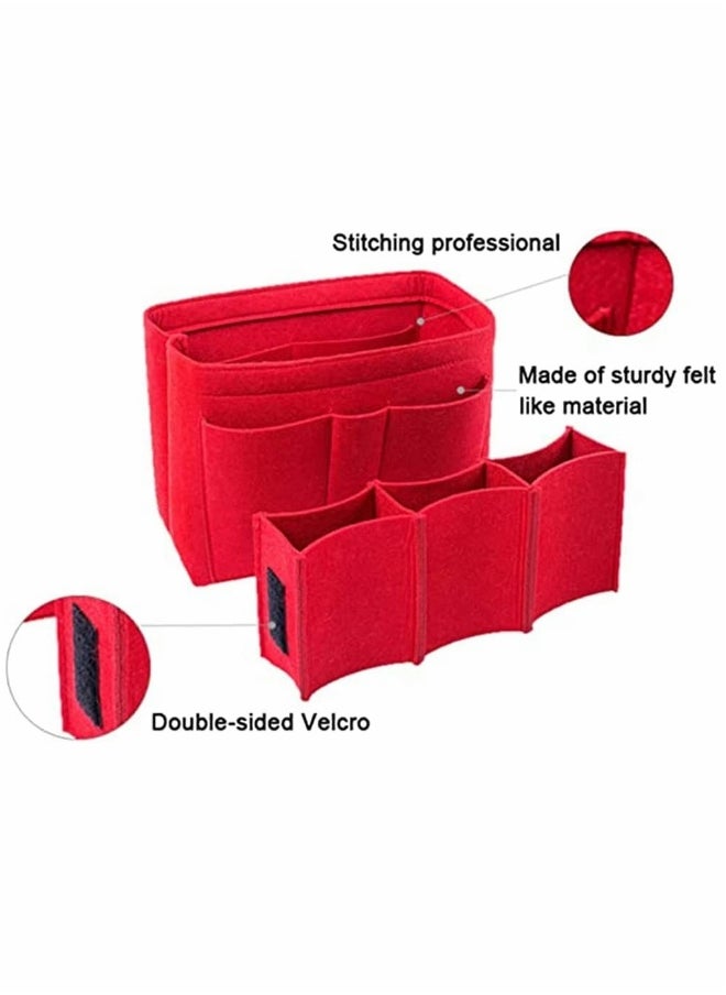 Purse Organizer Insert, Women Felt Bag Organizer Insert, Multi-Pocket Bag in Bag for Womens Handbag Travel Tote Hobo Bag Storage Purse Liner Divider for Any Brand Tote, Red, M Size