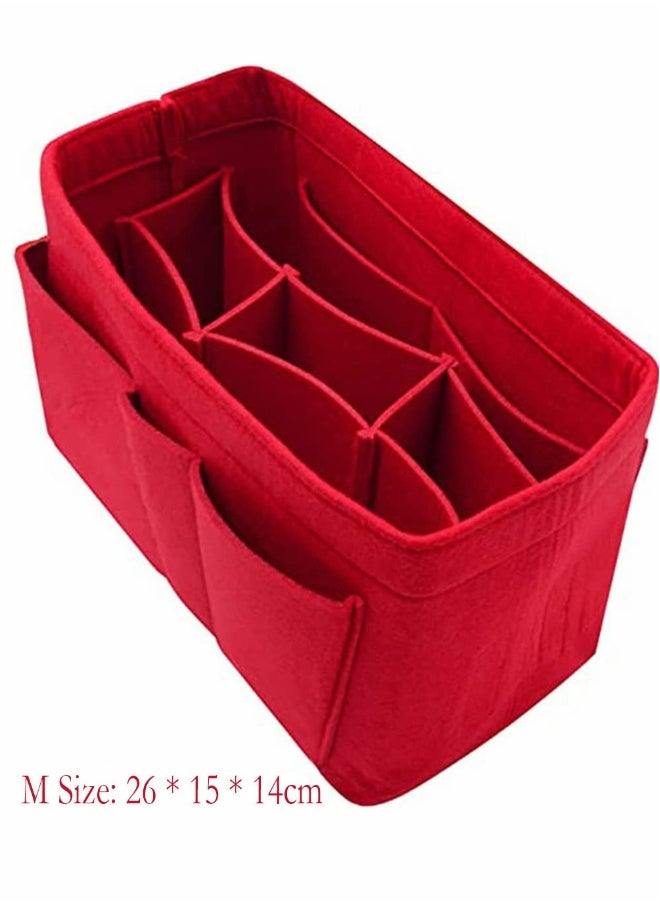 Purse Organizer Insert, Women Felt Bag Organizer Insert, Multi-Pocket Bag in Bag for Womens Handbag Travel Tote Hobo Bag Storage Purse Liner Divider for Any Brand Tote, Red, M Size
