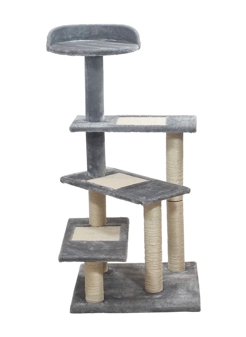 Cat tree with Climbing ladders, Cover with Soft plush fabric, and Durable, Indoor cat playground for all size breeds, Activity tower with Top perch, Sisal carpets, and Scratching posts, 102 cm (Grey)