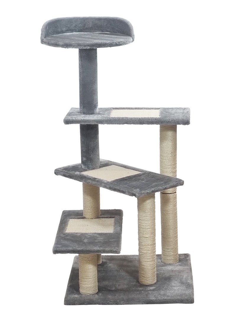 Cat tree with Climbing ladders, Cover with Soft plush fabric, and Durable, Indoor cat playground for all size breeds, Activity tower with Top perch, Sisal carpets, and Scratching posts, 102 cm (Grey)