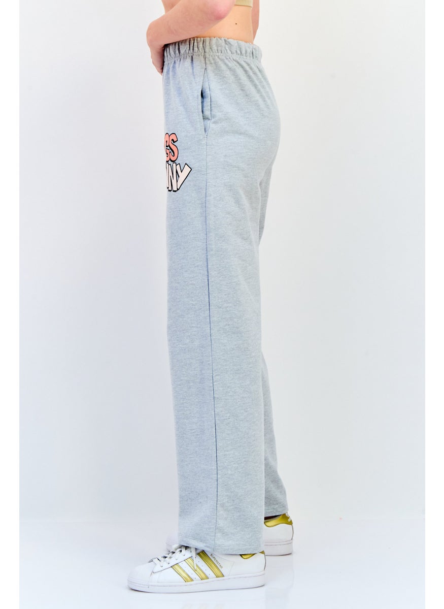 Women Looney Tunes Print Drawstring Jogger Pants, Grey