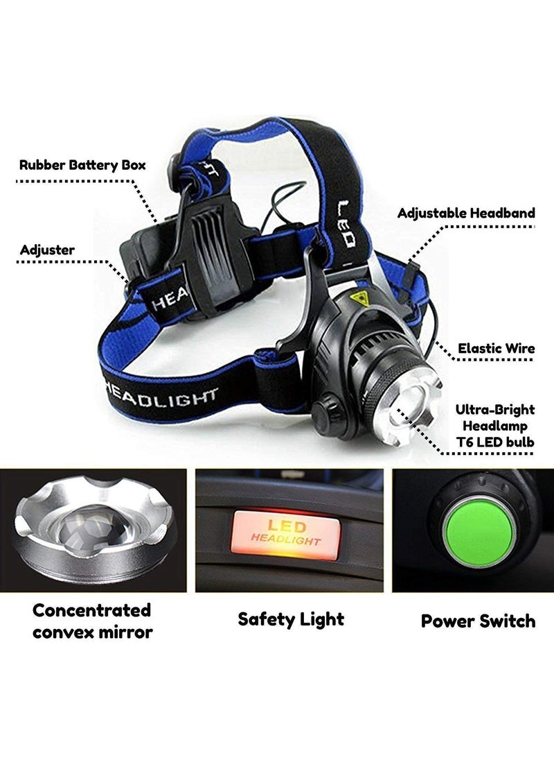 KARTUNBOX Head Torch Light Reachargable Lamp Extra Bright FlashlightWater Resistant Head LampSpotlight for Camping Fishing Running Cycling 1Pcs