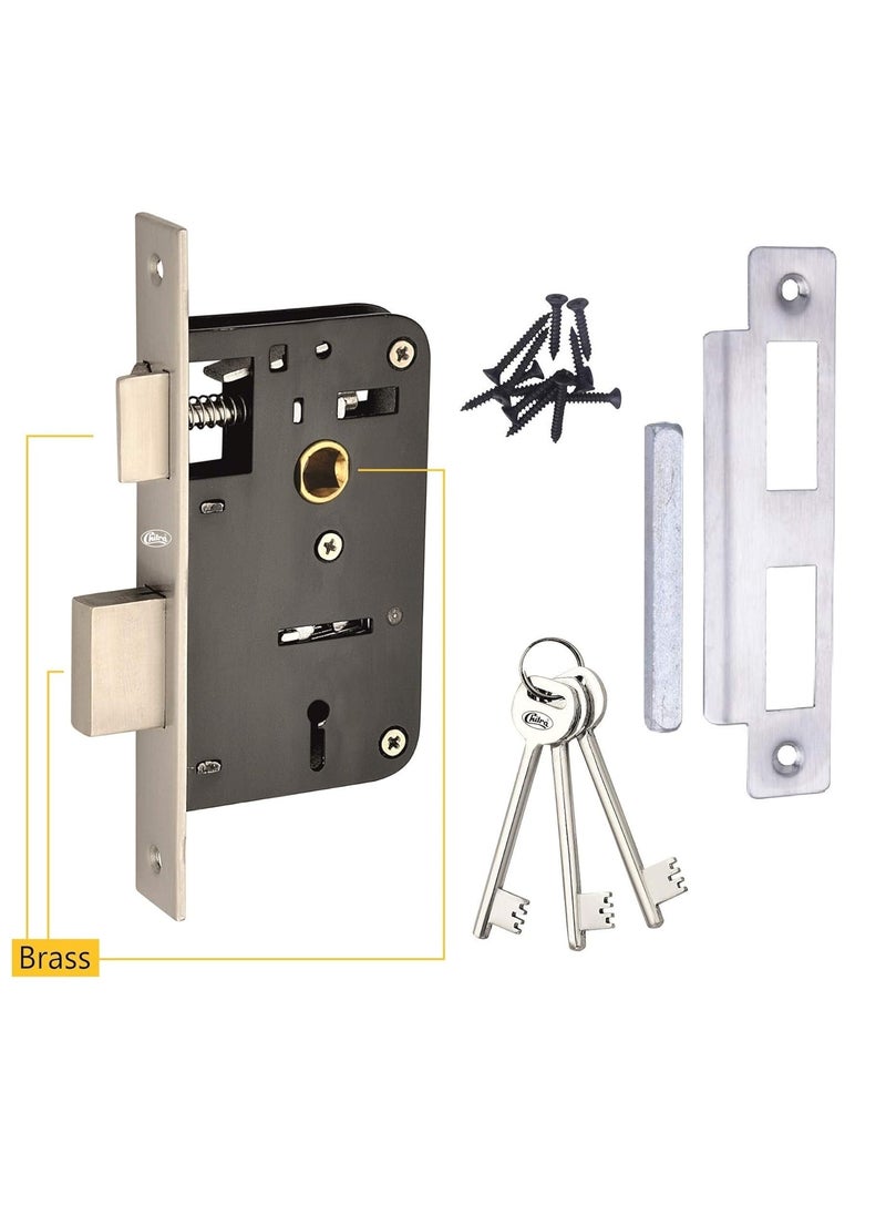 Chitra Stainless Steel 304 Grade CSS1001KY Mortise Door Handle Lock Set with Double Stage Lock and 3 Keys 8 Inch Silver