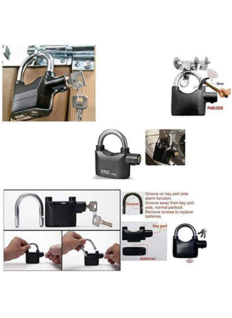 Brajin Steel Alarm Lock high Security Design Sensor Heavy Duty Siren Alarm Padlock for Home Office Bikes ColorBlack
