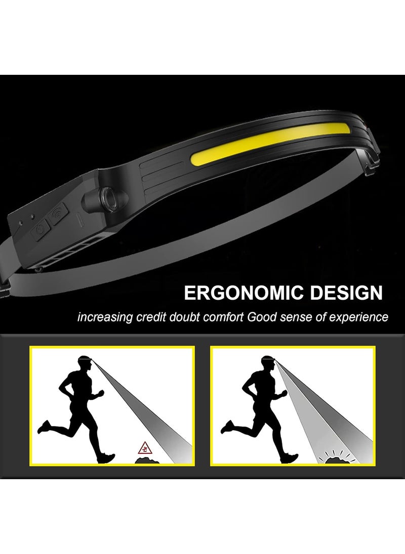 LED Headlamp 2Pack Rechargeable Head Lamp Flashlight with Motion Sensor 270 Illumination Wide Beam COBXPE LED 5 Modes Lightweight Waterproof Head Light for Outdoor RunningCampingHikingCycling