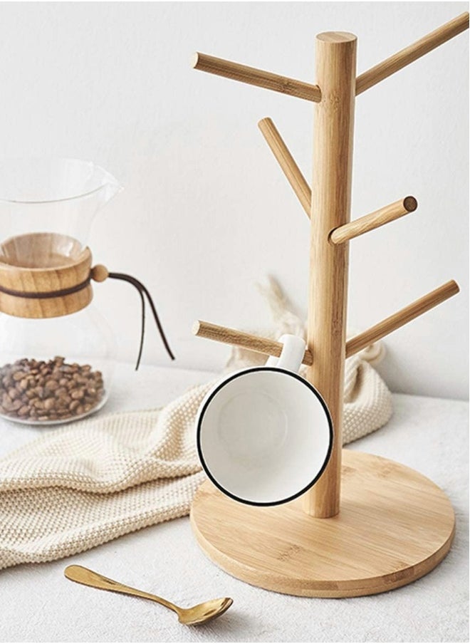 Bamboo Mug Holder Set, 2 Pack Bamboo Rack with 6 Hooks for Organizing Mugs