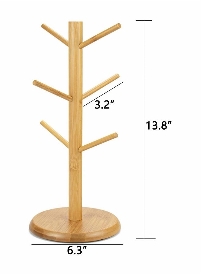 Bamboo Mug Holder Tree, 2 Pack Bamboo Mug Rack with 6 Hooks