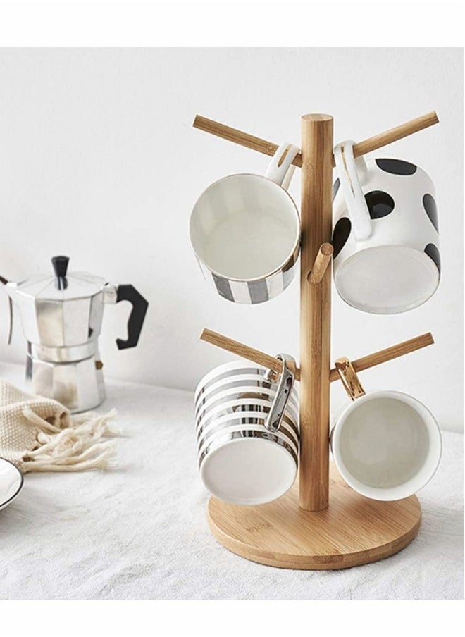 Bamboo Mug Holder Tree, 2 Pack Bamboo Mug Rack with 6 Hooks