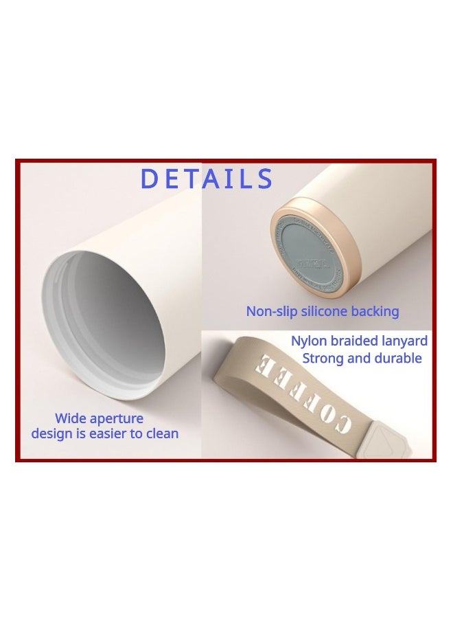 Stainless steel large capacity coffee cup thermos cup, ceramic coating inner liner 18oz, With Leakproof Lid and Flip Straw, hidden straw with rope, suitable for home, office, car travel (White)