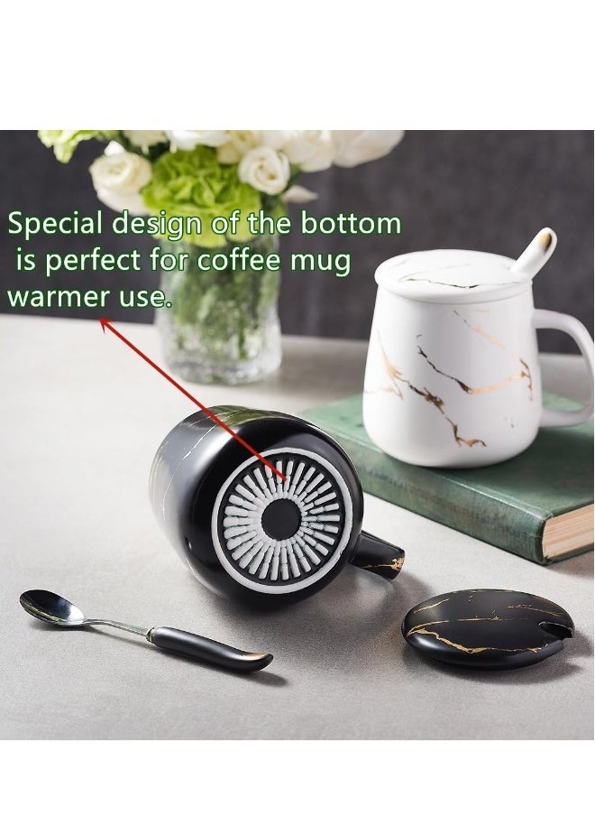 Ceramic Coffee Mug Set with Lid & Stainless Steel Spoon, 13.5 OZ, Dishwasher & Microwave Safe, Ideal Gift for Tea & Coffee Lovers, Classic Design Travel Mug