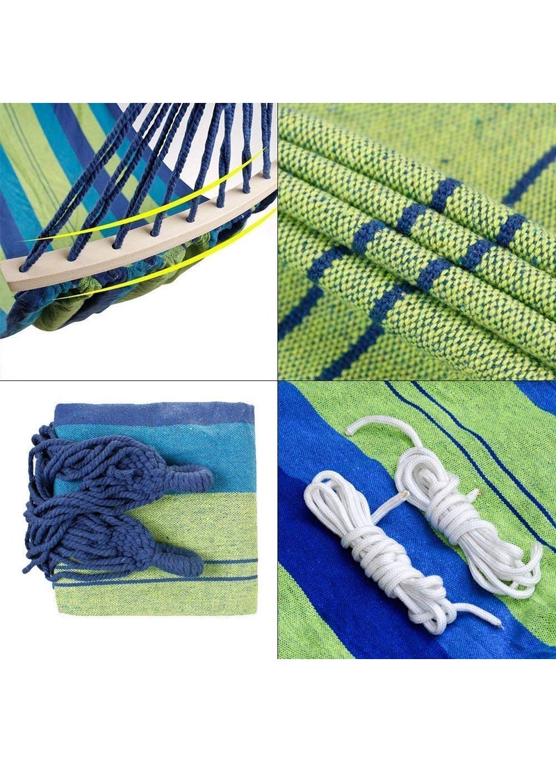 FYCAN Double Hammock with Tree Straps and Spreader Bars Portable Hammock with Carrying Bag Outfitter for Camping Travel Backpacking Hiking Patio Backyard Garden Beach Blue Stripe