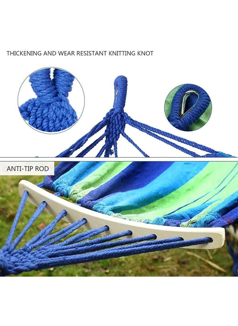FYCAN Double Hammock with Tree Straps and Spreader Bars Portable Hammock with Carrying Bag Outfitter for Camping Travel Backpacking Hiking Patio Backyard Garden Beach Blue Stripe