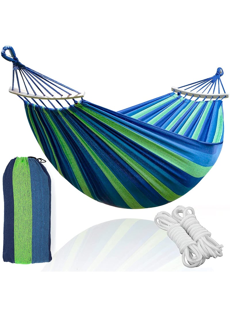 FYCAN Double Hammock with Tree Straps and Spreader Bars Portable Hammock with Carrying Bag Outfitter for Camping Travel Backpacking Hiking Patio Backyard Garden Beach Blue Stripe