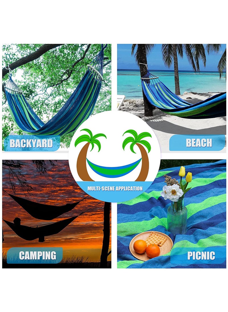 FYCAN Double Hammock with Tree Straps and Spreader Bars Portable Hammock with Carrying Bag Outfitter for Camping Travel Backpacking Hiking Patio Backyard Garden Beach Blue Stripe