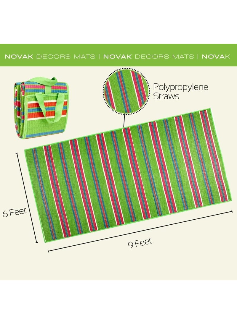 NOVAK DECORS Polypropylene Handy Reversible Sleeping Mat With Strap Foldable Waterproof Sandproof Chatai Mats 6X9 Big Size Extra Large Perfect For Picnics Park Camping Multicolour Rectangular