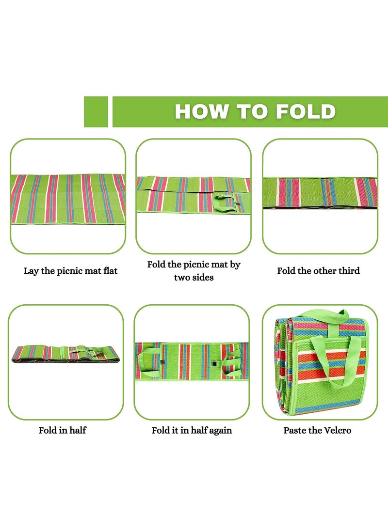 NOVAK DECORS Polypropylene Handy Reversible Sleeping Mat With Strap Foldable Waterproof Sandproof Chatai Mats 6X9 Big Size Extra Large Perfect For Picnics Park Camping Multicolour Rectangular