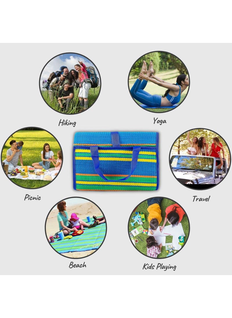 NOVAK DECORS Polypropylene Handy Reversible Sleeping Mat With Strap Foldable Waterproof Sandproof Chatai Mats 6X9 Big Size Extra Large Perfect For Picnics Park Camping Multicolour Rectangular