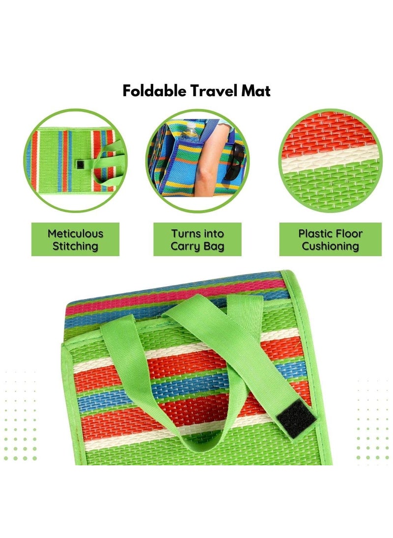 NOVAK DECORS Polypropylene Handy Reversible Sleeping Mat With Strap Foldable Waterproof Sandproof Chatai Mats 6X9 Big Size Extra Large Perfect For Picnics Park Camping Multicolour Rectangular