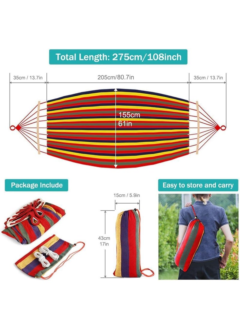Single Camping Hammock Durable Canvas Fabric with Two Anti Roll Balance Beam and Sturdy Metal Knot Tree Straps for Backpacking Travel Beach Backyard etc Red