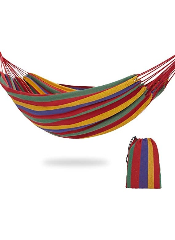 Besillia Camping Hammock 280 100 cm Outdoor Cotton Load Capacity up to 150 kg Double Large for Garden Travel Patio Backpack Hiking 1 Person Red