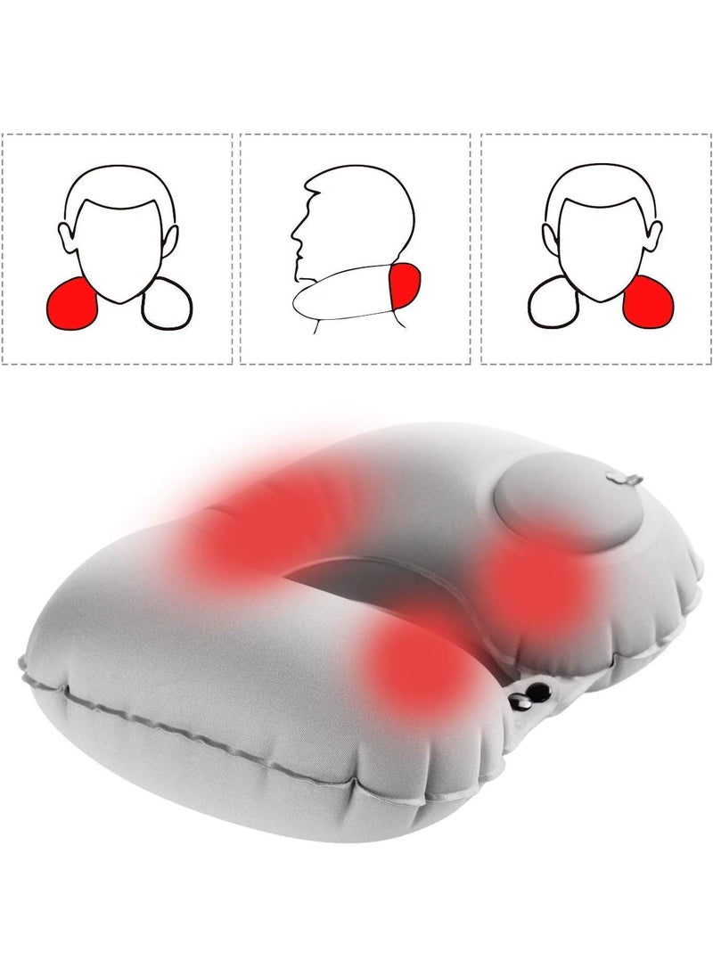 HEBEZON Automatic Push Button Inflatable Type Comfortable Travel Backpack Pillow UShaped Air Pillow for Outdoor Travelling and Picnic Neck Rest Pillow Velvet Neck Pillow Finger Grey