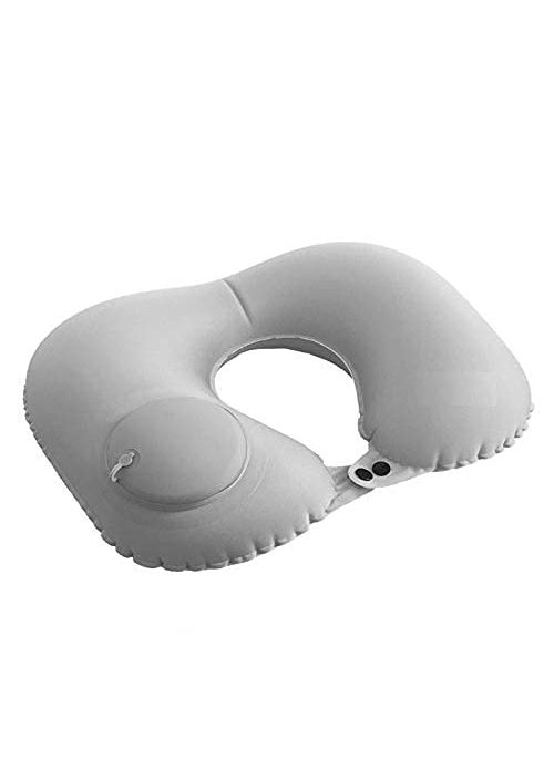 HEBEZON Automatic Push Button Inflatable Type Comfortable Travel Backpack Pillow UShaped Air Pillow for Outdoor Travelling and Picnic Neck Rest Pillow Velvet Neck Pillow Finger Grey