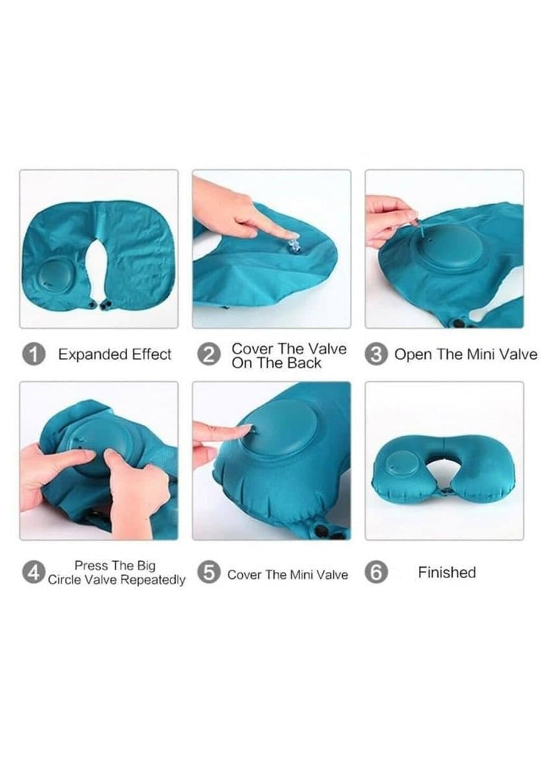 QURAX Automatic Push Button Inflatable Type Comfortable Travel Backpack Pillow UShaped Air Pillow for Outdoor Travelling and Picnic Neck Pillow Velvet Neck Pillow Finger Pack of 1