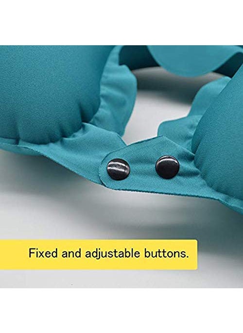 HEBEZON Automatic Push Button Inflatable Type Comfortable Travel Backpack Pillow UShaped Air Pillow for Outdoor Travelling and Picnic Neck Rest Pillow Velvet Neck Pillow Finger Teal