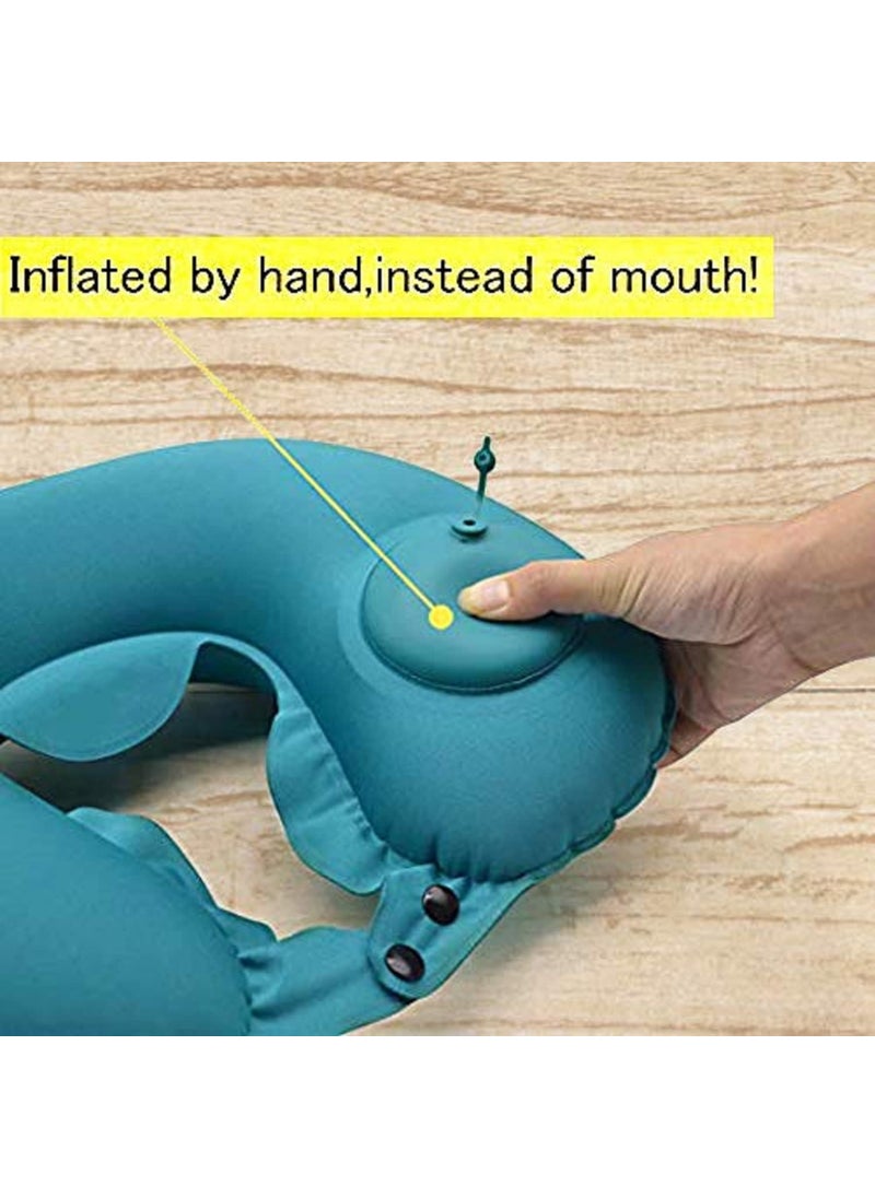 HEBEZON Automatic Push Button Inflatable Type Comfortable Travel Backpack Pillow UShaped Air Pillow for Outdoor Travelling and Picnic Neck Rest Pillow Velvet Neck Pillow Finger Teal