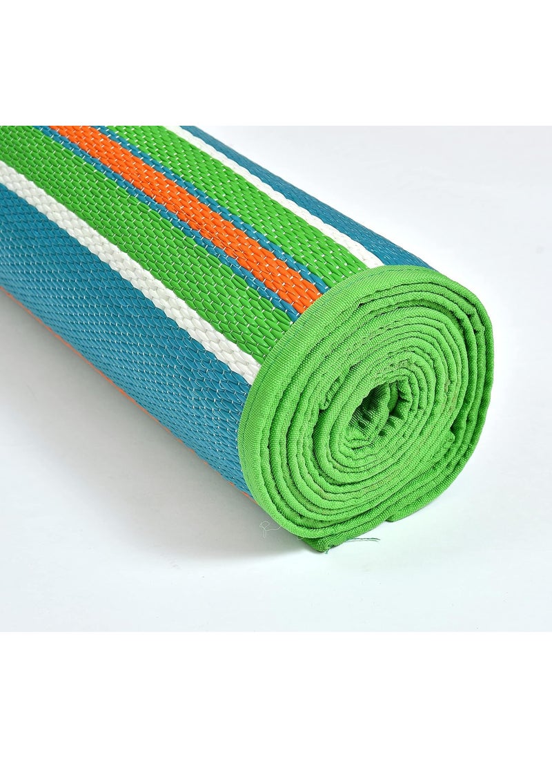 Aanand Griha Striped Outdoor Picnic Mat Chatai Plastic Mat for Floor Plastic Mat Floor Mat Plastic Chatai with Handles Set of 1 240 cm x 150 cm Blue 3x6