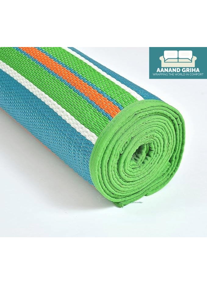 Aanand Griha Striped Outdoor Picnic Mat Chatai Plastic Mat for Floor Plastic Mat Floor Mat Plastic Chatai with Handles Set of 1 240 cm x 150 cm Blue 3x6