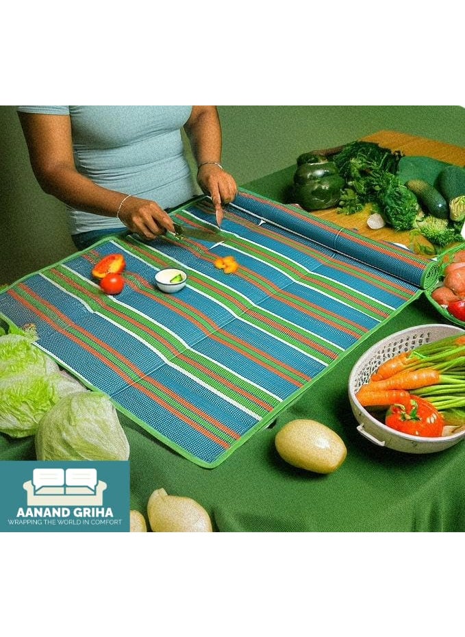 Aanand Griha Striped Outdoor Picnic Mat Chatai Plastic Mat for Floor Plastic Mat Floor Mat Plastic Chatai with Handles Set of 1 240 cm x 150 cm Blue 3x6