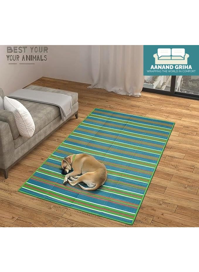 Aanand Griha Striped Outdoor Picnic Mat Chatai Plastic Mat for Floor Plastic Mat Floor Mat Plastic Chatai with Handles Set of 1 240 cm x 150 cm Blue 3x6