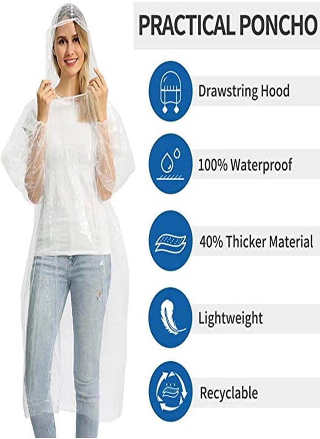 5-Pack Disposable Rain Ponchos for Adults, Clear Raincoat with Drawstring Hood and Elastic Sleeves, Ideal for Travel, Outdoor Activities, Hiking, and Emergencies (White)