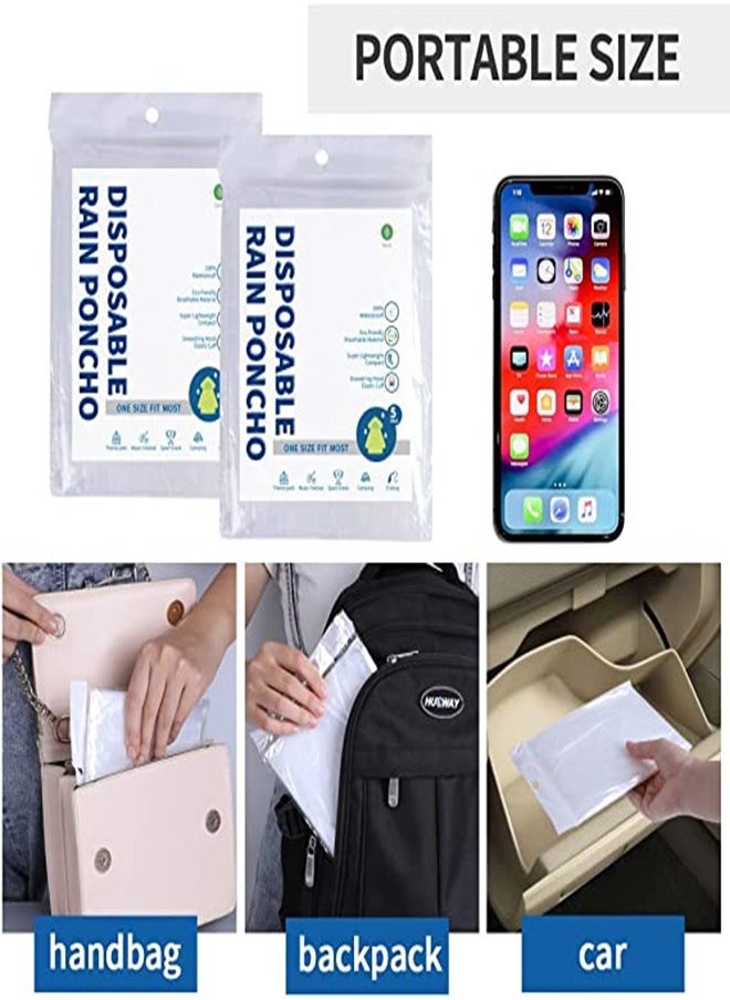 5-Pack Disposable Rain Ponchos for Adults, Clear Raincoat with Drawstring Hood and Elastic Sleeves, Ideal for Travel, Outdoor Activities, Hiking, and Emergencies (White)