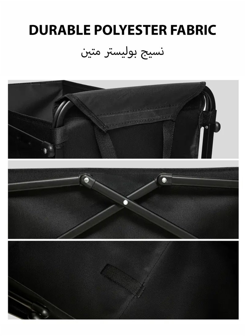 Collapsible Foldable Outdoor Camping Trolley with Adjustable Handle and Storage Basket Multipurpose Shopping Utility Mini Pull Cart for Beach Picnic Gardening Grocery Hiking Sports Events Outdoor Activities Compact Portable Transport Utility Equipment Wagon 62x31.5x82 cm