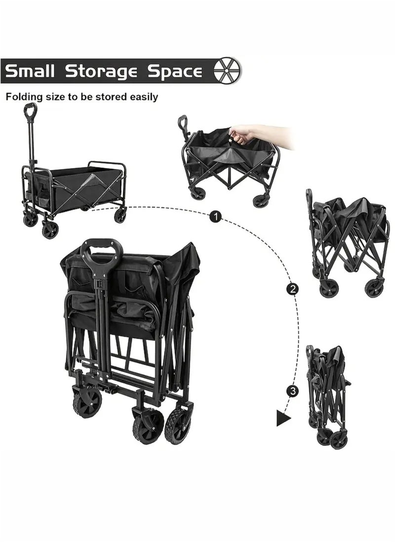 Collapsible Foldable Outdoor Camping Trolley with Adjustable Handle and Storage Basket Multipurpose Shopping Utility Mini Pull Cart for Beach Picnic Gardening Grocery Hiking Sports Events Outdoor Activities Compact Portable Transport Utility Equipment Wagon 62x31.5x82 cm