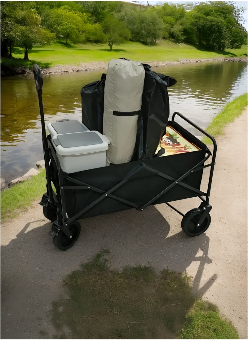Collapsible Foldable Outdoor Camping Trolley with Adjustable Handle and Storage Basket Multipurpose Shopping Utility Mini Pull Cart for Beach Picnic Gardening Grocery Hiking Sports Events Outdoor Activities Compact Portable Transport Utility Equipment Wagon 62x31.5x82 cm